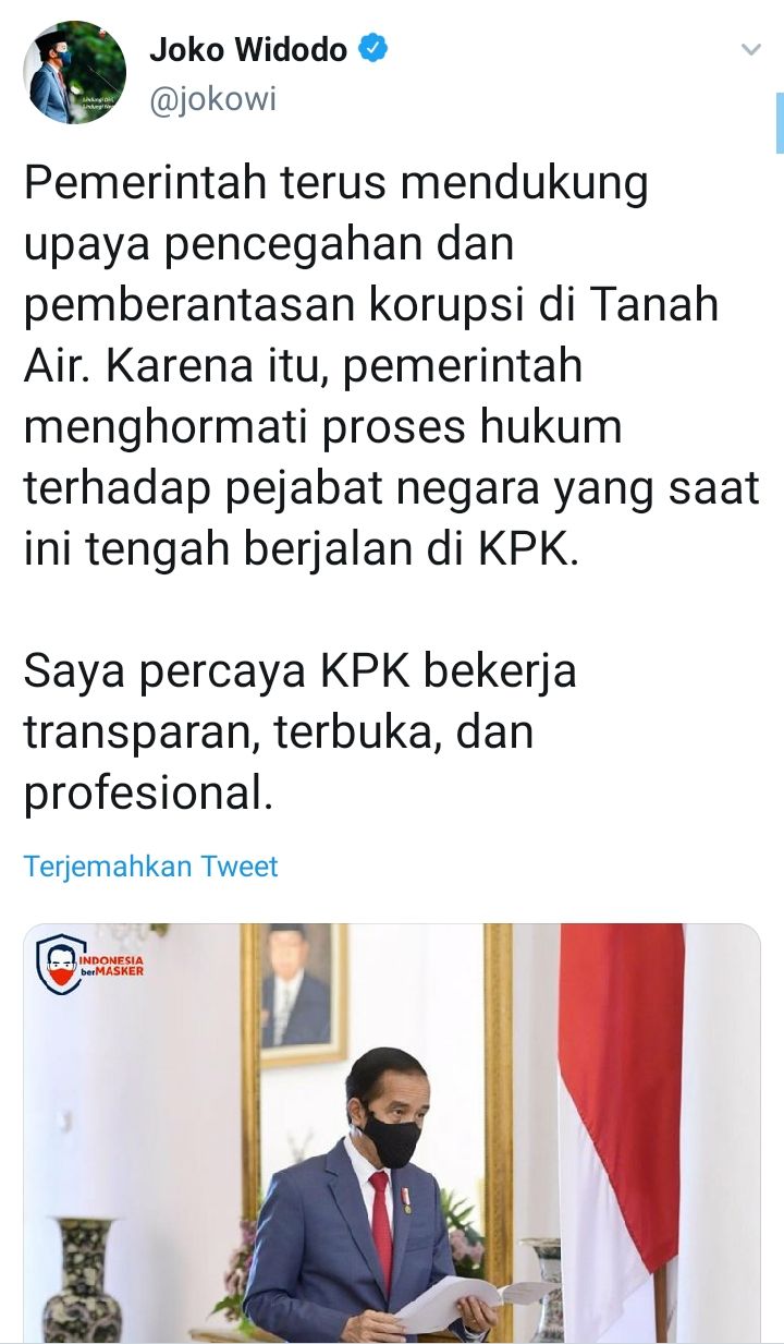 Tangkapan layar cuitan Presiden Jokowi di Twitter