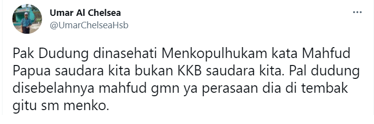 Cuitan Gus Umar soal pernyataan Mahfud MD terkait KKB.