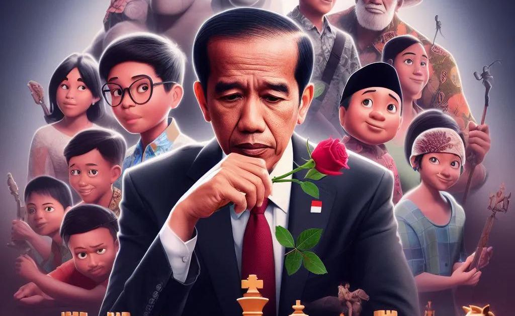Ilustrasi hasil AI Poster Disney Pixar dari sosok Jokowi.