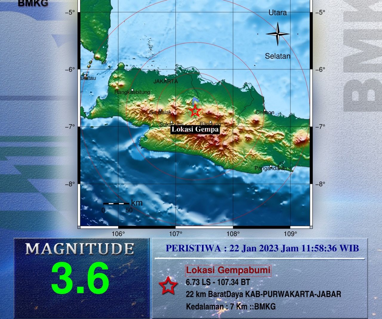 Gempa bumi Purwakarta terjadi siang ini dengan kekuatan 3,6 M