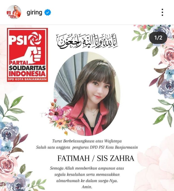 Inilah profil Fatimah Sis Zahra kader PSI yang meninggal dunia karena kecelakaan bersama AKP Novandi Arya Putra Gubernur Kaltara