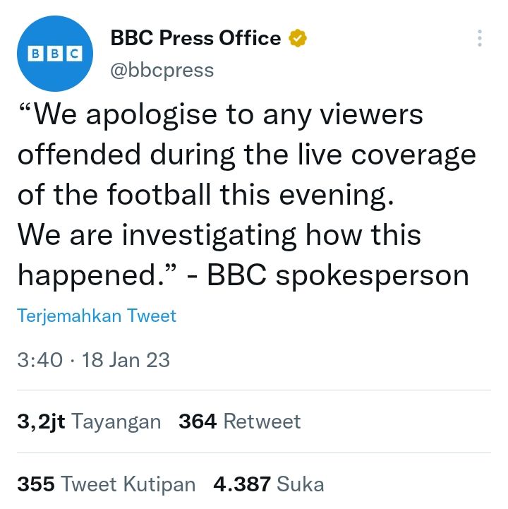capture permintaan maaf BBC melalui akun twitternya