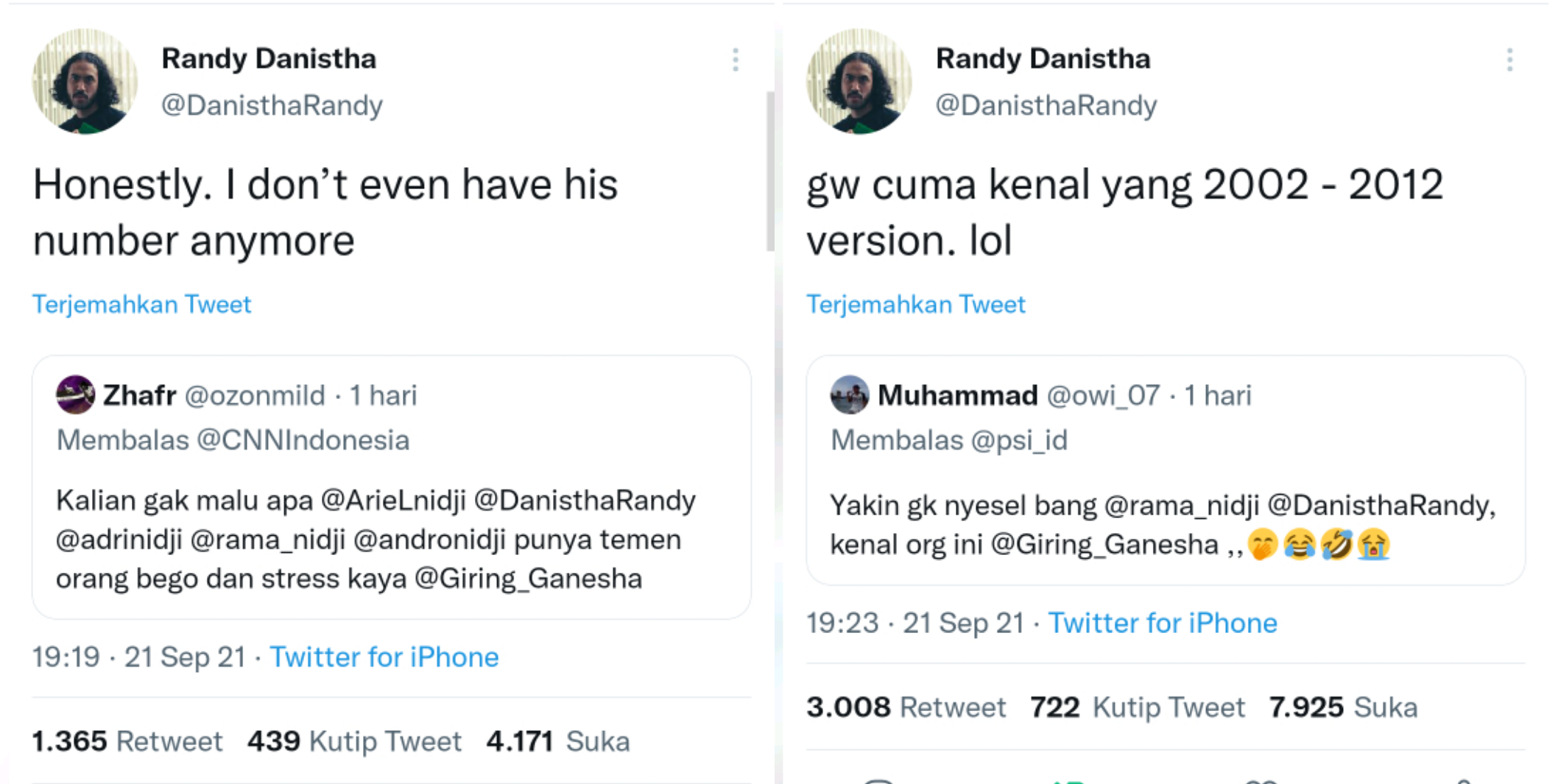 Randy Danistha menjawab pertanyaan netizen yang meminta pendapatnya soal Ketua Umum DPP PSI, Giring Ganesha.*