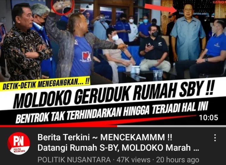 Thumbnail video yang mengatakan KSP Moeldoko geruduk rumah SBY