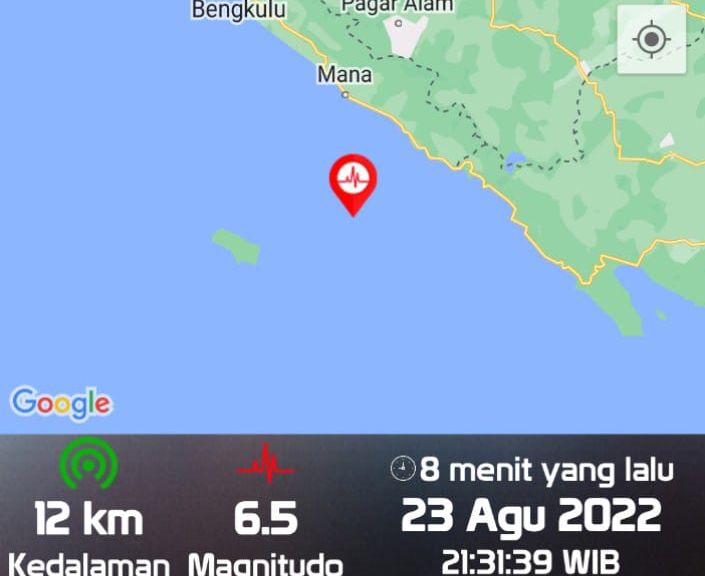 Info gempa bengkulu hari ini, magnitudo 6,5 tidak berpotensi tsunami, terasahingga