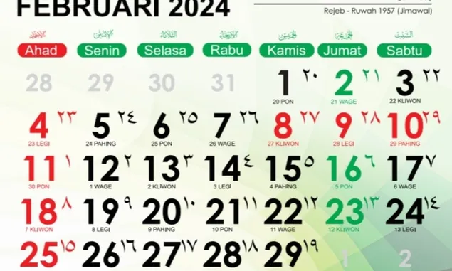Kalender Februari 2024 Lengkap dengan Weton, Tanggalan Jawa, dan Pasaran, CEK DISINI