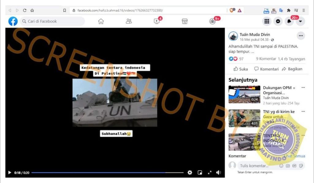 Beredar kabar kedatangan tentara Indonesia di Palestina tersebut tersebar dalam bentuk video di media sosial Facebook.