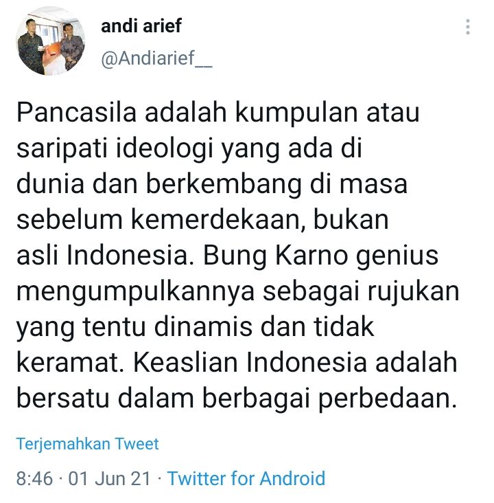 Tangkapan layar cuitan Andi Arief./Twitter/@Andiarief_
