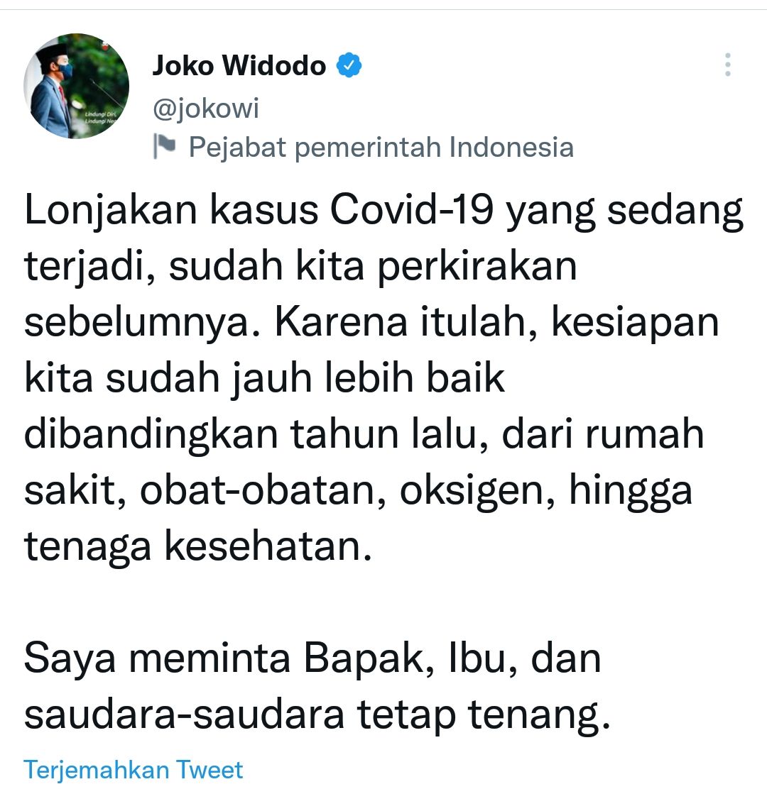 Cuitan Jokowi soal lonjakan Covid-19 yang sudah diperkirakan.