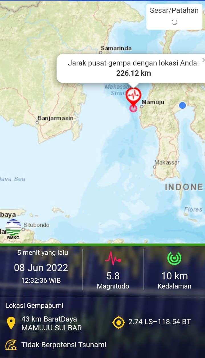 Lokasi gempa di Mamuju, Provinsi Sulawesi Barat