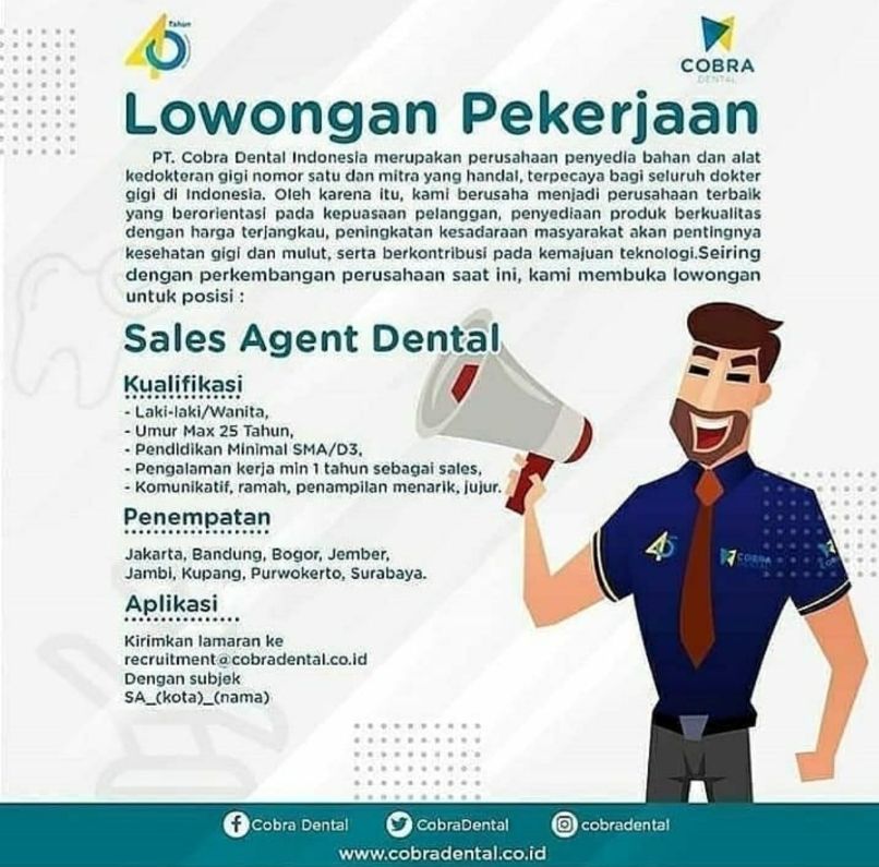 LOKER BANYUWANGI, Lowongan Pekerjaan di PT Cobra Dental Indonesia - Ringtimes Banyuwangi