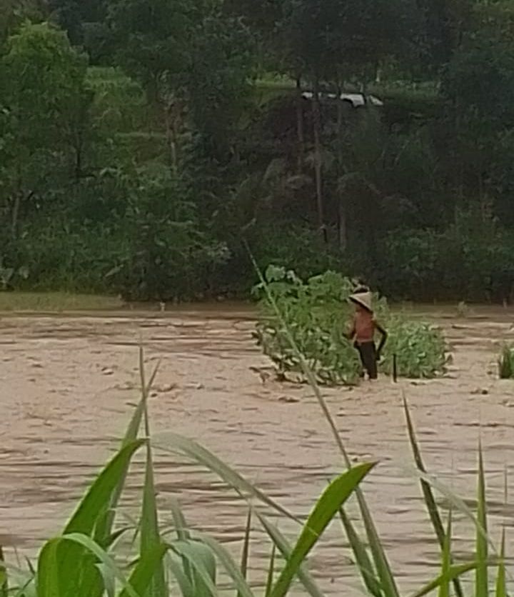 Warga Kaliwungi, Mandiraja terjebak di tengah sungai 