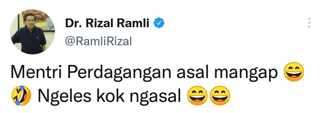 Cuitan Rizal Ramli terkait pernyataan Mendag soal kenaikan harga kedelai.