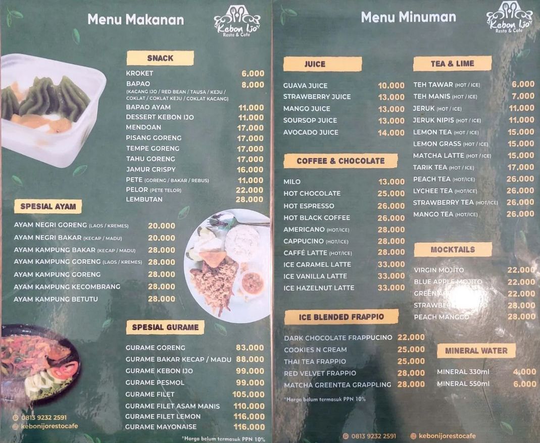 Pilihan menu di Kebon Ijo Purwokerto