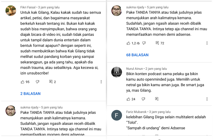 YouTube Adiez Gilang ramai-ramai diunsubscribe usia Gilang Dirga mengundang Saipul Jamil dalam konten 'interogasi'.*