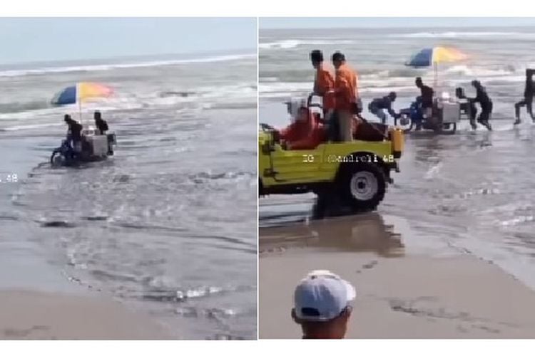 Viral Video Seorang Pedagang Terseret Arus Pantai, Reaksi Orang-Orang Sekitar Disorot Warganet