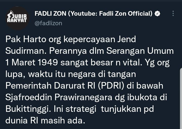 Cuitan Fadli Zon soal Soeharto dikabarkan hilang dari sejarah.