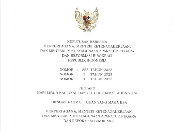 Link PDF SKB 3 Menteri Tentang Libur Nasional 2024 Dan Cuti Bersama ...