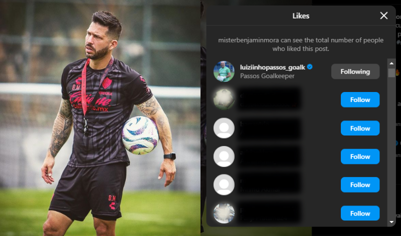 Foto Benjamin Mora di Instagram disukai oleh Asisten Pelatih Persib, Luizinho Passos.