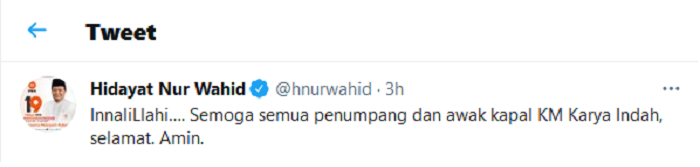 Hasil tangkap layar akun Twitter Hidayat Nur Wahid