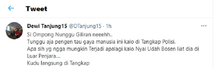 Hasil tangkap layar akun Twitter Dewi Tanjung