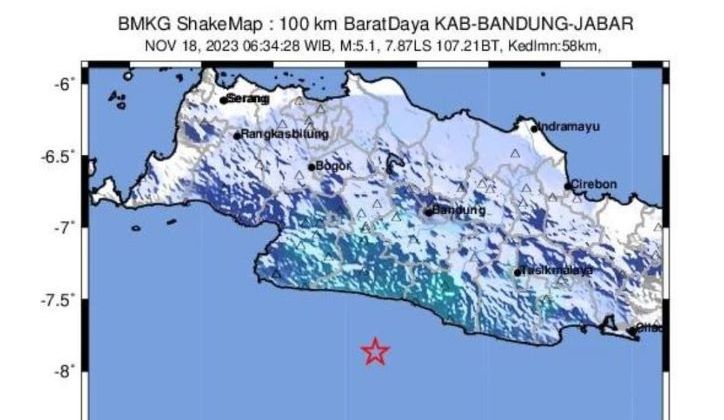 Gempa bumi berpusat di pesisir selatan Kabupaten Bandung d=dengan magnitudo 5.2 dipastikan tidak berpotensi tsunami.