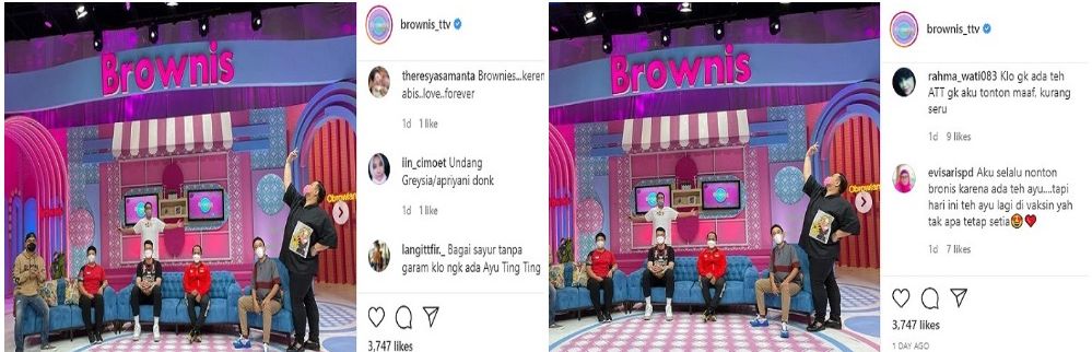 Netizen mempertanyakan ketidakhadiran atau absennya Ayu Ting Ting dalam acara televisi, Brownis di tengah petisi boikot.*