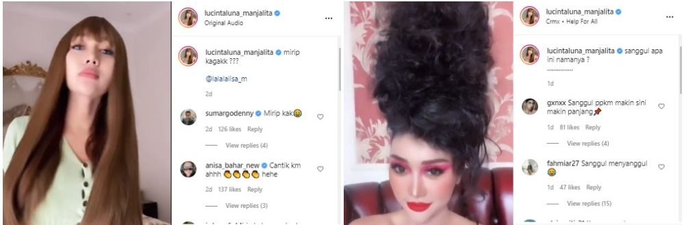 Lucinta Luna mengunggah video dirinya meniru gaya Lisa BLACKPINK hingga video rambutnya disasak hingga tinggi menjulang.*