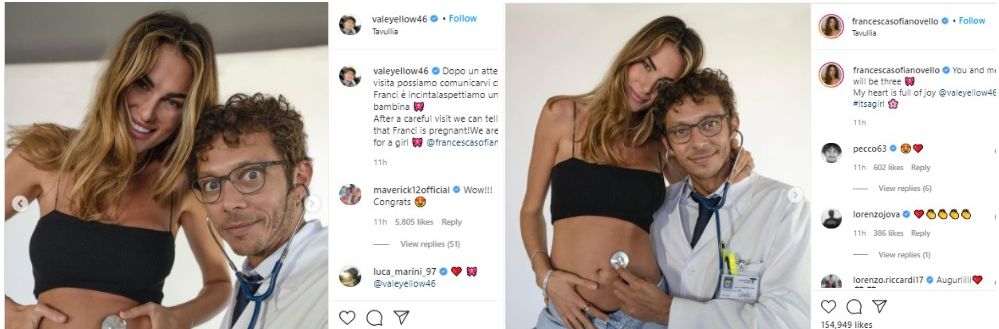 Valentino Rossi akan segera jadi ayah usai sang kekasih, Fransesca Sofia Novello dikabarkan tengah hamil anak perempuan.*