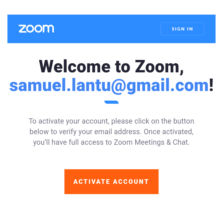 Mengaktivasi akun Zoom di email