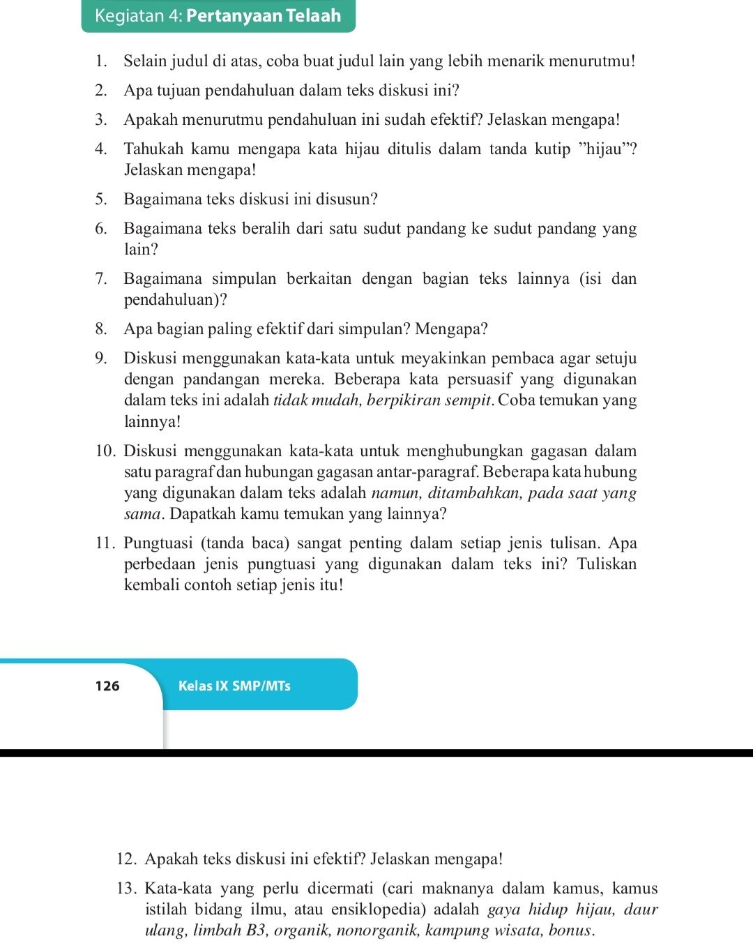 Kunci Jawaban Bahasa Indonesia Kelas 9 Halaman 126 127 kegiatan 4.*