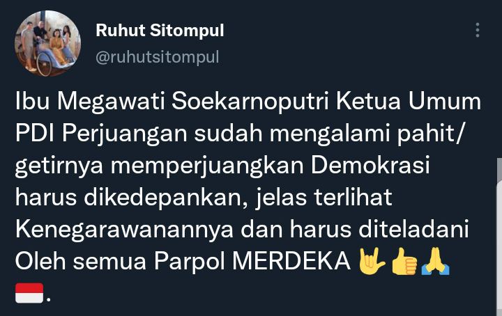 Cuitan Ruhut yang ikut berkomentar atas sikap Megawati yang marah soal usulan penundaan Pemilu 2024.