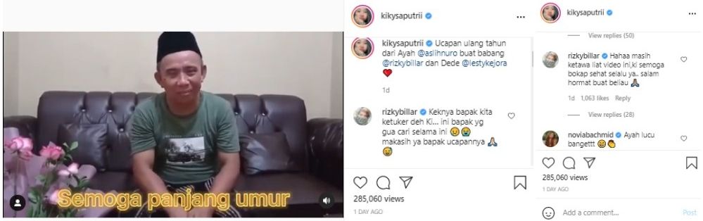 Rizky Billar mengucapkan terimakasih dan dibuat tertawa usai mendapatkan video ucapan ulang tahun dari ayah Kiky Saputri.*