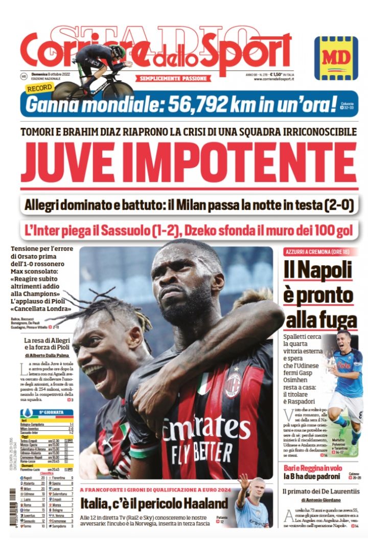 Halaman depan Corriere Dello Sport menyebut Juventus impoten