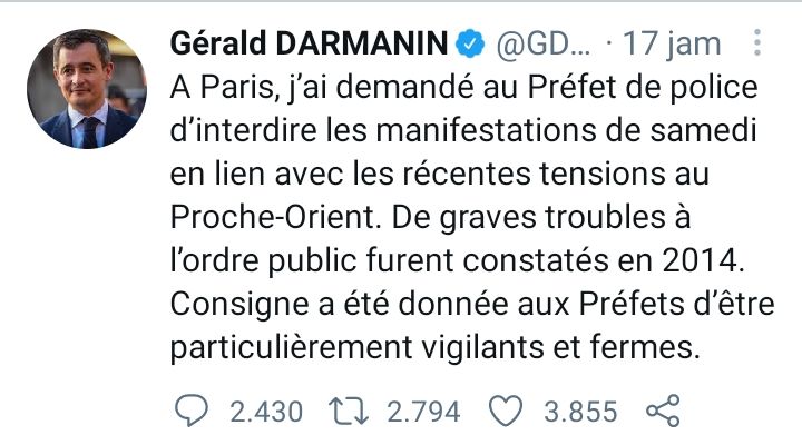 Cuitan Mendagri Prancis, Gerald Darmanin.