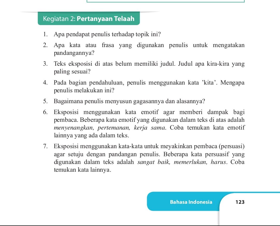 Kunci Jawaban Bahasa Indonesia Kelas 9 Halaman 123