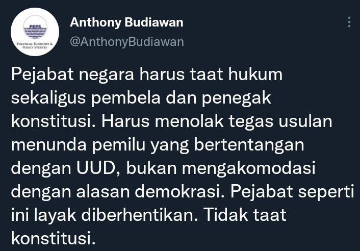 Cuitan Ekonom Anthony Budiawan.