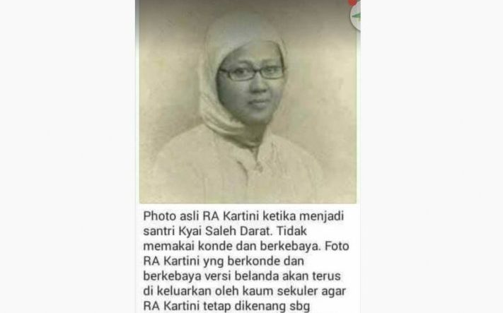 Tangkap Layar media sosial Foto Kartini yang diklaim mengenakan jilbab dan berkacamata beredar.*