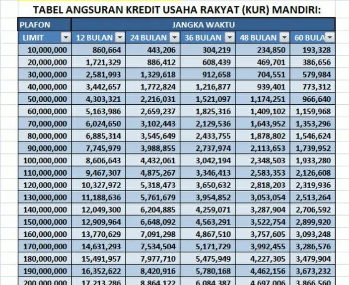 Rincian KUR Mandiri 2023 Pinjaman Rp100 Juta, Tabel Angsuran, Syarat ...