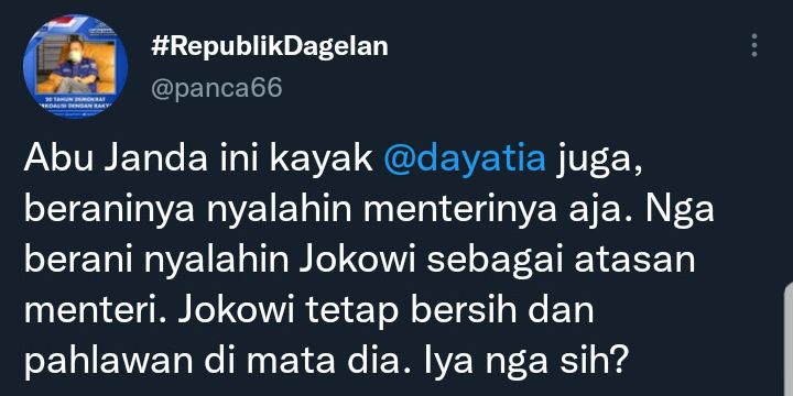Cuitan Cipta Panca yang mengkritik Abu Janda hanya berani menyentil para menteri Jokowi bukan sang presiden.