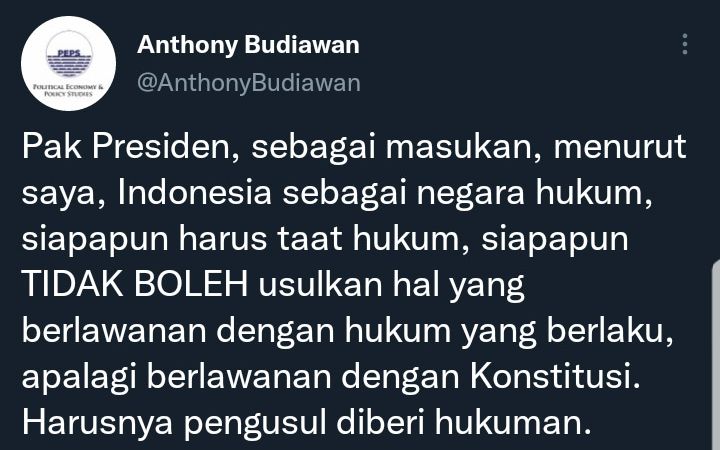 Cuitan Ekonom Anthony Budiawan.