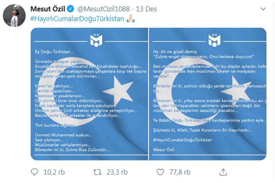 Twitter Mesut Ozil soal penindasan muslim Uighur.*