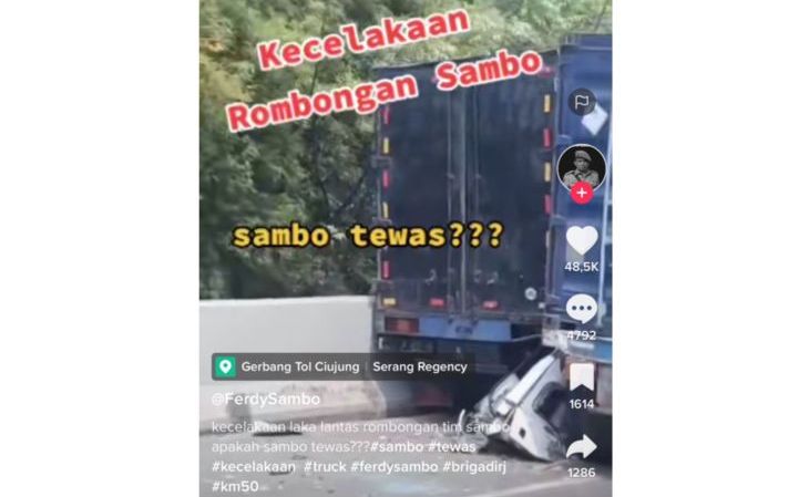 Penggalan video yang beredar di media sosial yang menyebut rombongan Ferdy Sambo kecelakaan.