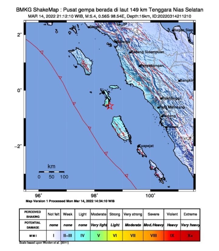 Info Gempa Hari ini: Gempa Magnitudo 5,4 Guncang Sumut Pukul 21.12 WIB