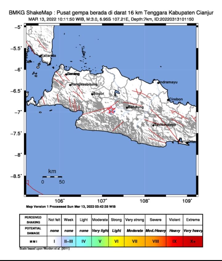 Terkini! 3 Wilayah Alami Gempa di Cianjur Hari ini 13 Maret 2022,Ini Lokasi dan Saran BMKG Hari ini