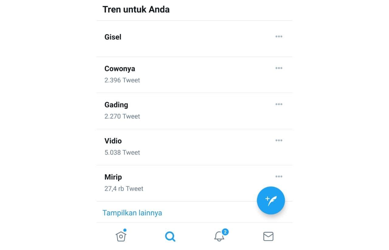 Screenschot Trending Topic di Twitter terkait beredarnya video porno yang diduga diperankan artis Gisela Anastasia