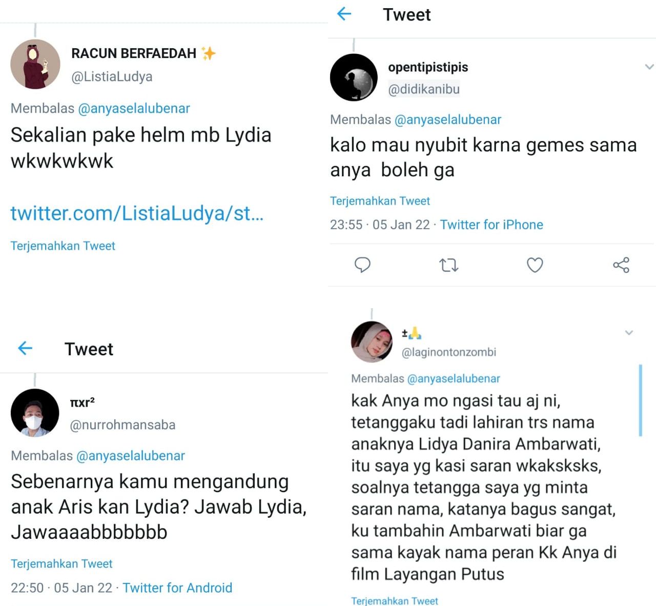 Komentar netizen di twitter, atas postingan Anya Geraldine