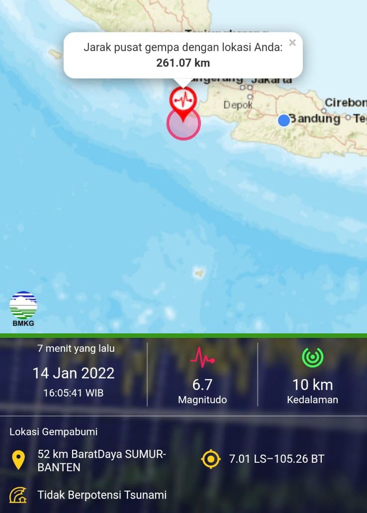 Gempa bumi M 6,7 menimpa Pulau Jawa bagian barat 
