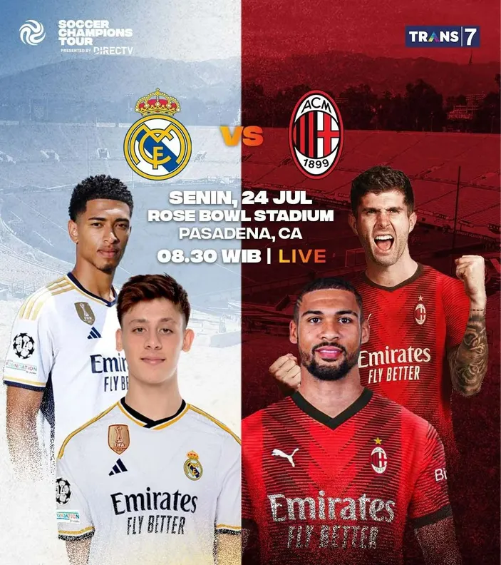 Link Live Streaming Real Madrid VS AC Milan Pada Soccer Champions Tour