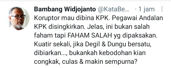 Tangkapan layar cuitan Bambang Widjojanto. 